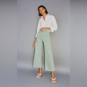 ZARA The Marine Straight Wide Leg Jean in Light Green - 10
